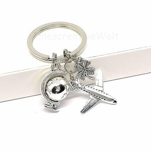 Lucky charm, airplane, globe, clover or guardian angel, keyring, have a nice trip