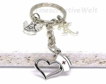 Personalized Keychain Nurse Doctor Guardian Angel Letter Heart Thank You Gift