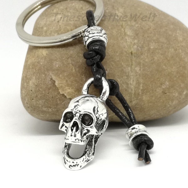 Schlüsselanhänger, Schädel, Skull, Totenkopf, Leder, Geschenk für Männer