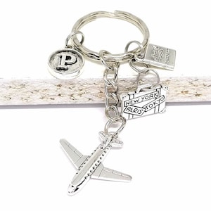 airplane, personalized, bon voyage, lucky charm, keychain, suitcase, passport
