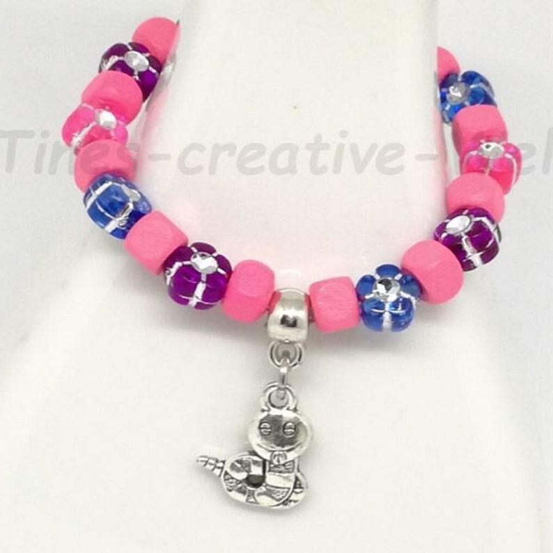Children's Bracelet Cheeky Snake Worm Girls Wooden Beads Rhinestone Bracelet Animal Birthday Birthday Gift Pink Blue image 1