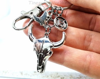 Personalized keychain, skull, bull, skull, boots, cowboy, snap hook with swivel, gift men, gift boys