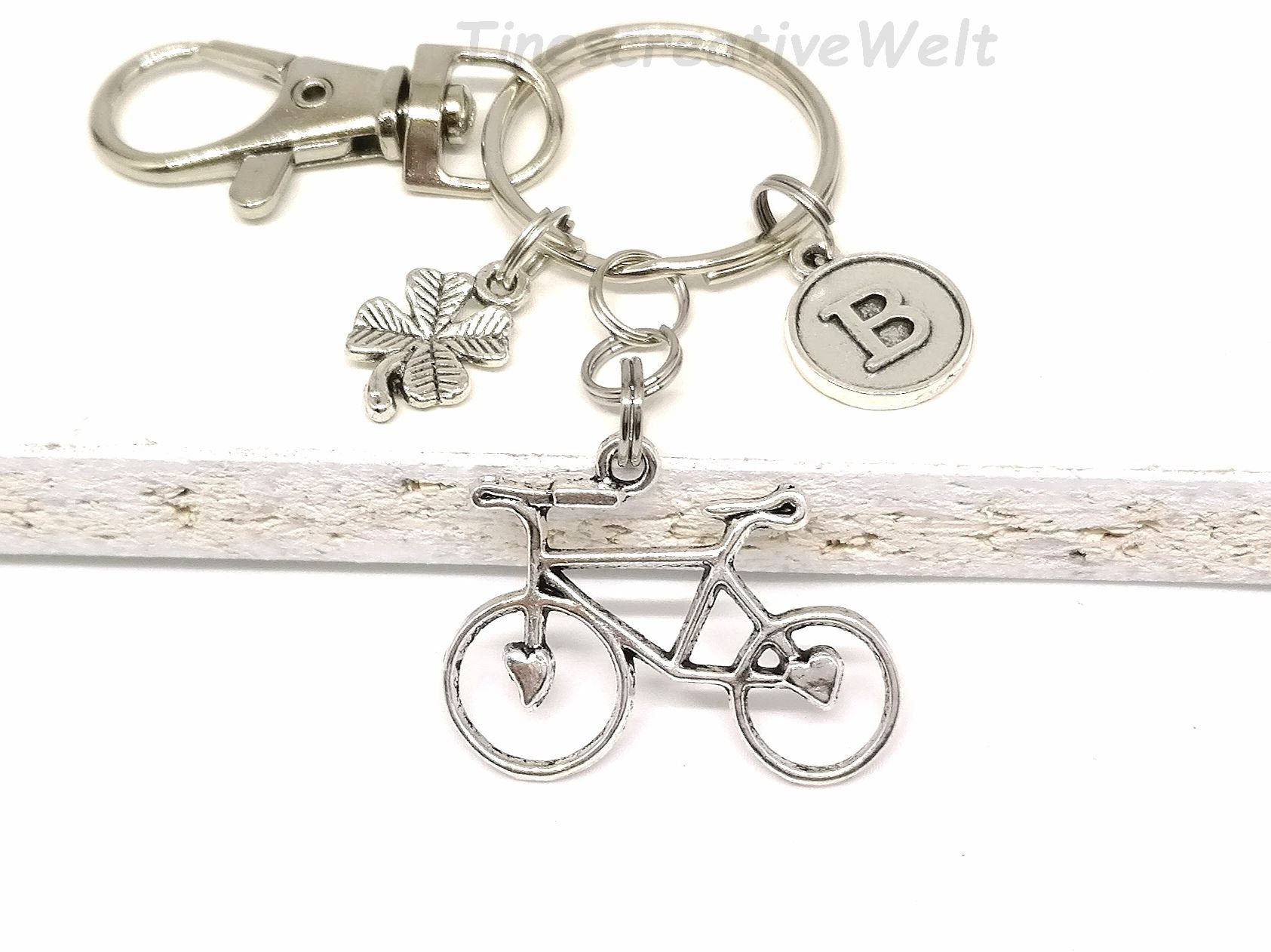 Schlüsselanhänger, personalisiert, Fahrrad, Rad, Kleeblatt, Herz,  Glücksbringer, Karabinerhaken mit Wirbel, Geschenk - .de