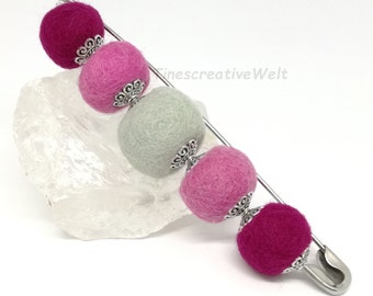 Pin brooch, felt pearls, felted, gift for women