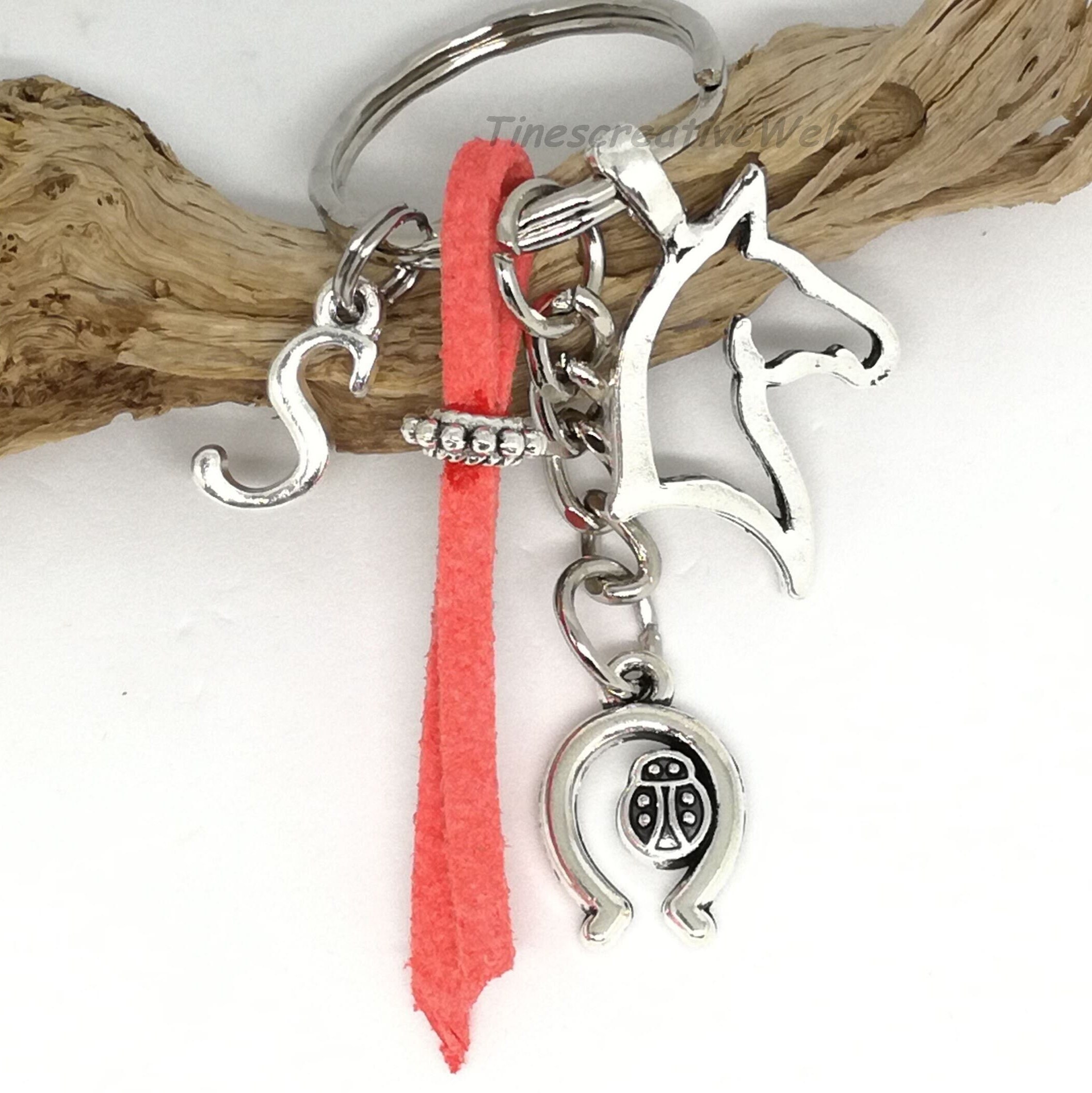 Llavero personalizado, caballo, amuleto de la suerte, herradura, mariquita, regalo, San Valentín, varios colores