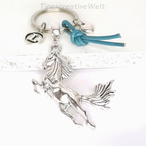 Personalised keyring, horse, leather, lucky charm, bag charm, gift, various colours