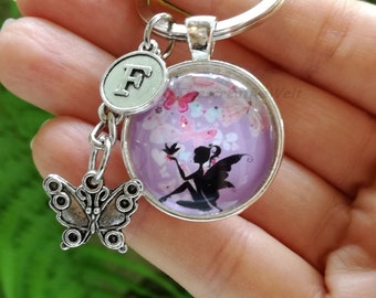 Personalizable keychain, glass cabochon, elf, fairy, fairytale, gift for women