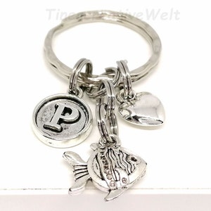 fish, personalized, keychain, heart, sea, angler