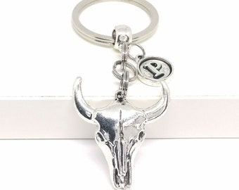 Personalized Keychain Cow Cattle Bull Skull Gift