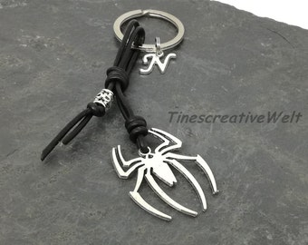 Personalized keychain, leather, spider, gift for women, gift for men