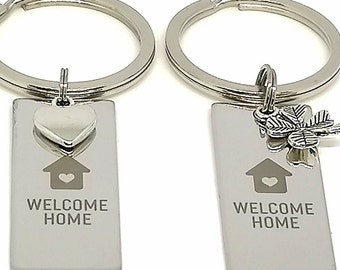 Key ring, welcome home, moving, moving in, heart, cloverleaf, lucky charm, gift