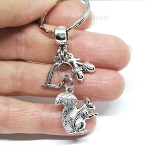 Personalized, keychain, squirrel, acorns, initials, gift