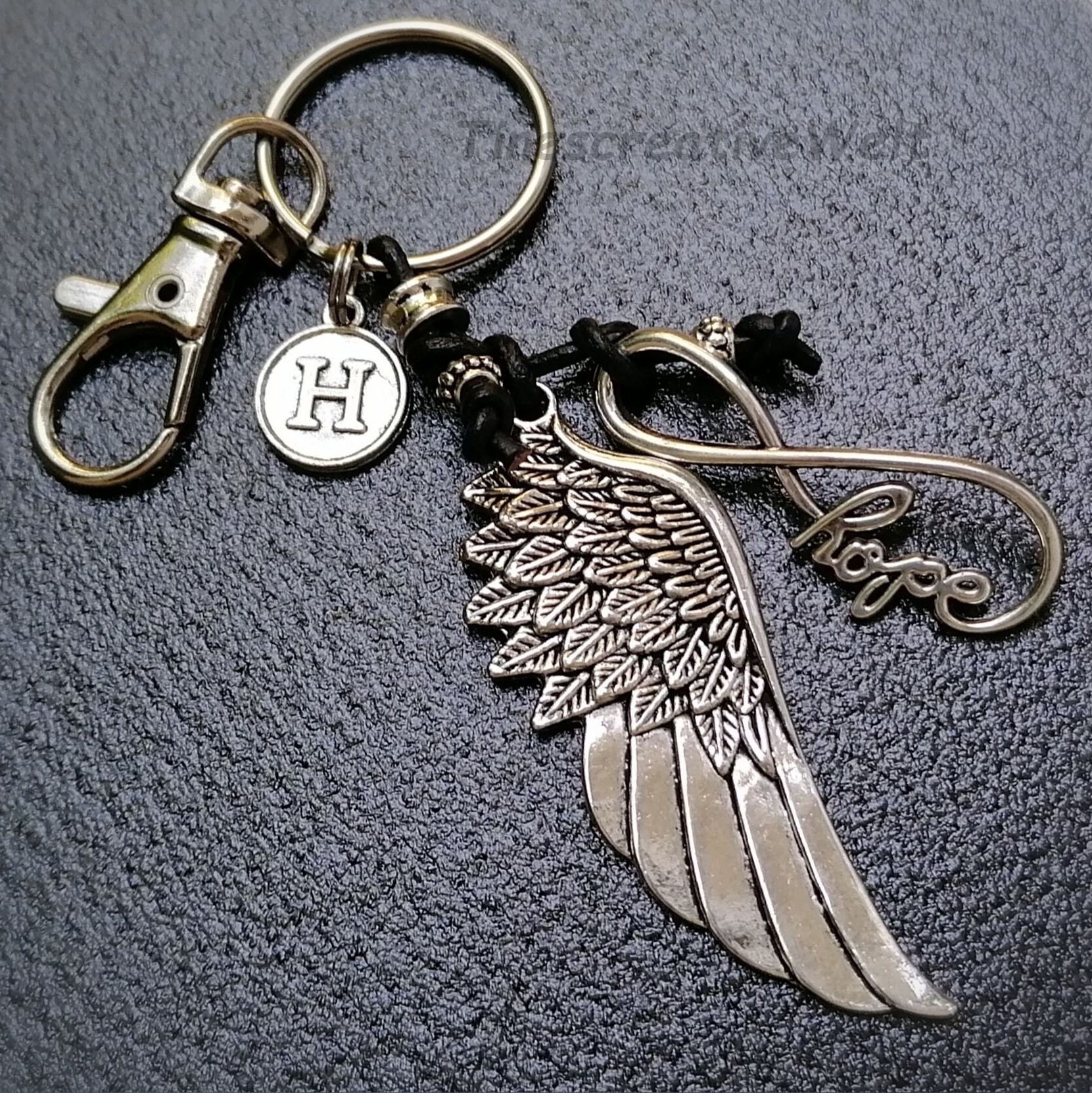 Personalized Keychain, Infinity, Hope, Angel Wings, Leather, Bag