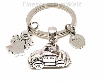 Keyring, car, guardian angel, angel, lucky charm, heart, safe journey, car trip, pendant, gift