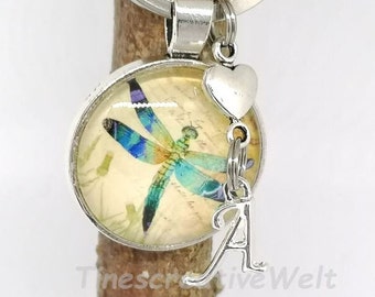 Personalisierter Schlüsselanhänger, Schmetterling, Libelle, Cabochon, Geschenk für Frauen