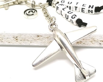 Keyring, airplane, personalized, have a nice flight, letter beads, lucky charm, bag pendant, gift