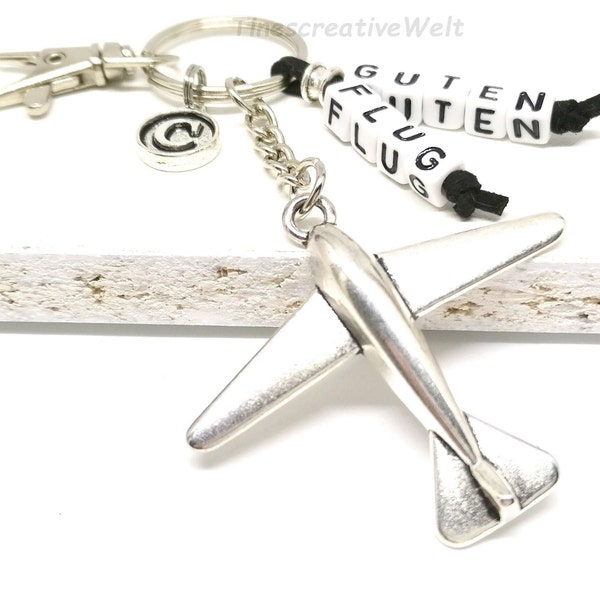 Schlüsselanhänger, Flugzeug, personalisiert, Guten Flug, Buchstabenperlen, Glücksbringer, Taschenanhänger, Geschenk