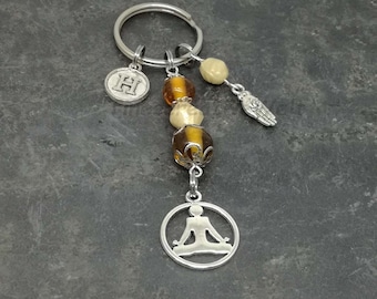 Customizable keychain, yoga, glass beads, gift idea