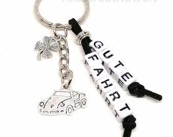 Keychain, car, have a good trip, driver's license, lucky charm, shamrock, gift