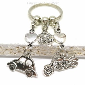 Keychain, car, motorcycle, drive carefully, driver&#39;s license, heart, clover, lucky charm, gift, birthday