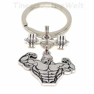 Bodybuilder, dumbbells, weightlifter, muscles, keychain, lucky charm, bodybuilding, gift man