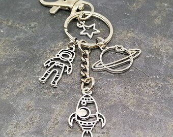 Keychain Astronaut Rocket Saturn Planet Space Star Snap Hook Swivel Gift Man Gift Boy