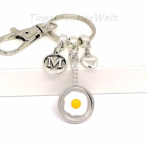 Personalized keychain, cook, pan, egg, fried egg, heart