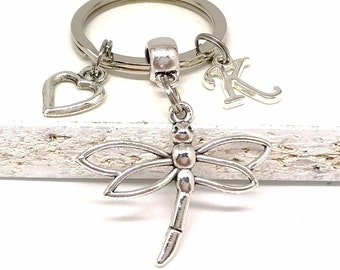 Personalisierter Schlüsselanhänger, Libelle, Schmetterling, Herz, Geschenk für Frauen