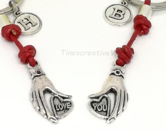 2 Personalized Keychains Leather Engagement Mother Daughter Partner Friendship Charm Valentine's Day Lucky Charm Love