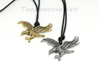 Leather necklace eagle, real leather, men, men's jewelry, gift for men, chain with sliding knot, adjustable