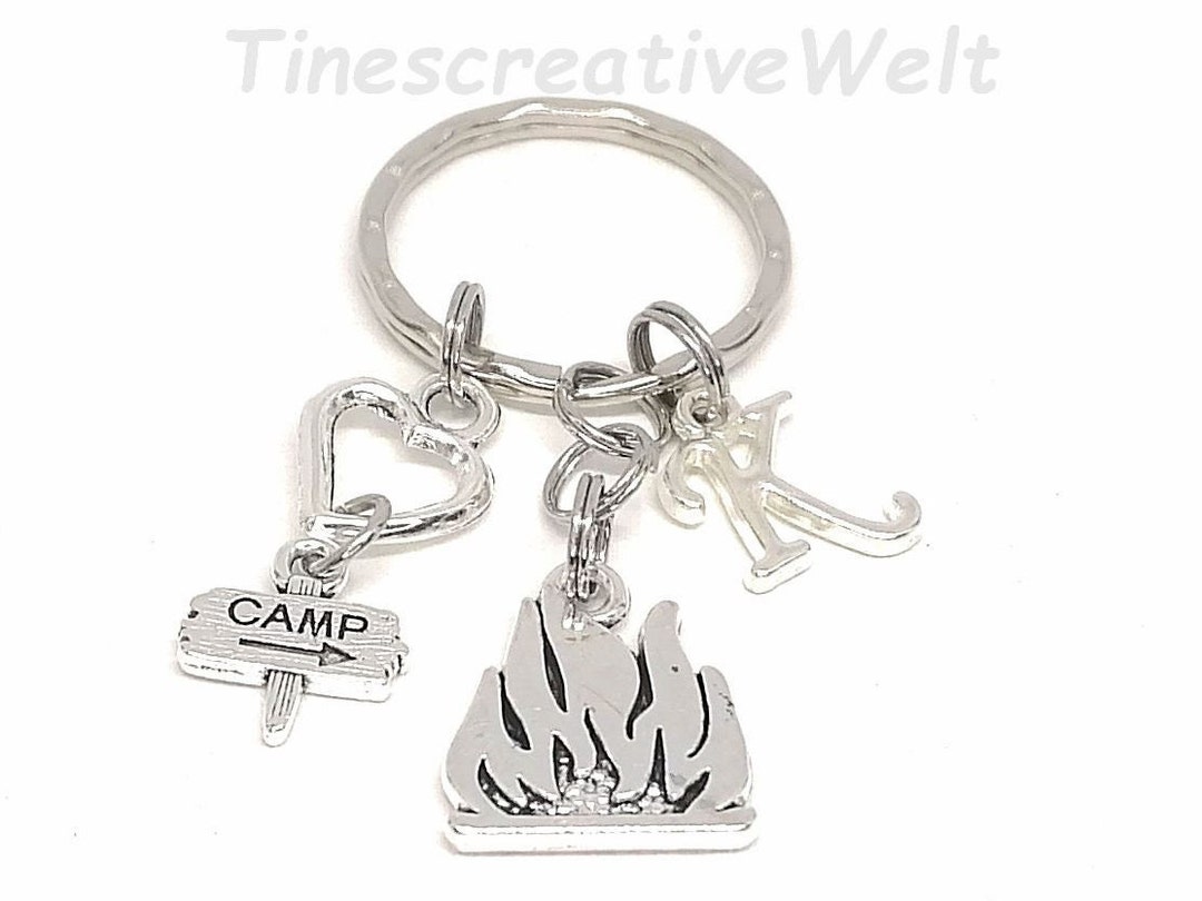 Personalized Keychain, Fire, Campfire, Camping, Letter, Heart, Bag ...