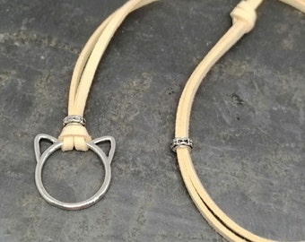 Glasses chain, cat head, necklace, velor ribbon, gift for women and girls