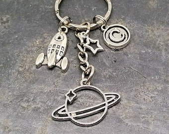 Keychain, personalized, rocket, Saturn, planet, space, star, youth consecration, gift man, gift boy