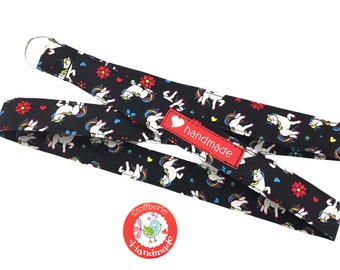 Lanyard - Unicorns & Flowers - black / multicolored