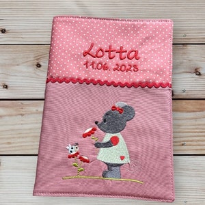 U-Heft-Hülle - Maus mit Blume --- personalisiert mit Namen und Datum - altrosa - Impfpassfach - U-Heft - Untersuchungsheft