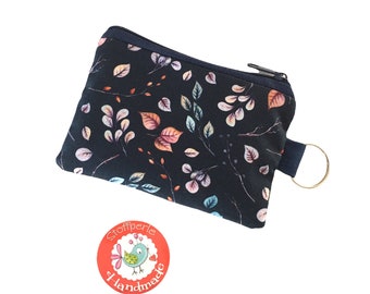 Mini purse - leaves / branches - dark blue / apricot / rose / light blue