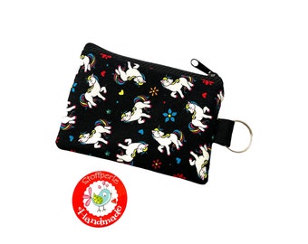 Mini purse - unicorns & flowers - black / multicolored