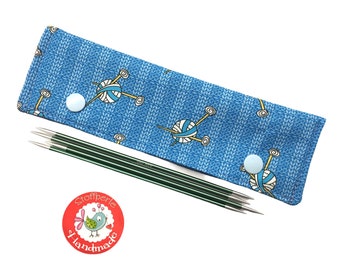 Nadelgarage / Needle Safe / Nadeltasche - für Nadelspiel 15cm - Strickoptik & Wolle - blau