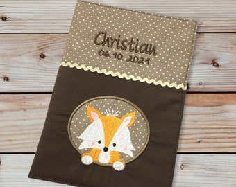 U-booklet cover - fox --- customizable with name and date - brown / sand - vaccination certificate compartment - U-booklet - examination booklet