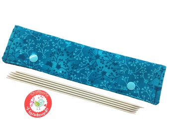 Needle garage / Needle Safe / Needle bag - for needle set 20 cm - tendrils / flowers - petrol / aqua