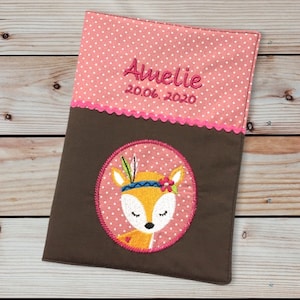 U-Heft-Hülle - Boho Reh --- personalisiert mit Namen und Datum - braun / altrosa - Impfpassfach - U-Heft - Untersuchungsheft