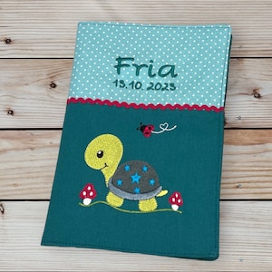 U-Heft-Hülle - Schildkröte mit Pilz --- personalisiert mit Namen und Datum - petrol / mint - Impfpassfach - U-Heft - Untersuchungsheft