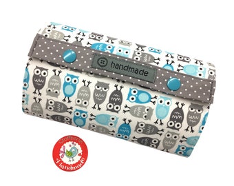 Wallet - owls & dots - turquoise / gray