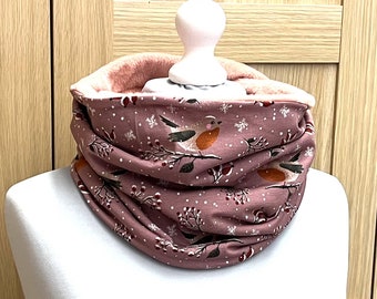 Loop scarf - robins & winter berries - mauve / old pink - cuddly loop - warm loop - round scarf - scarf - tube scarf