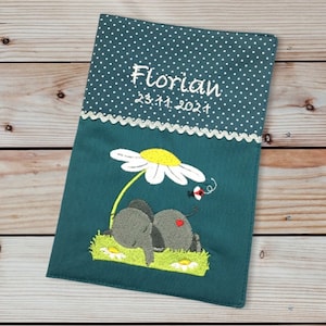 U-Heft-Hülle - Elefant auf Wiese --- personalisiert mit Namen und Datum - petrol - Impfpassfach - U-Heft - Untersuchungsheft