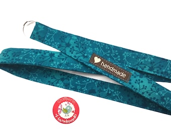 Lanyard - flowers / tendrils - petrol / aqua