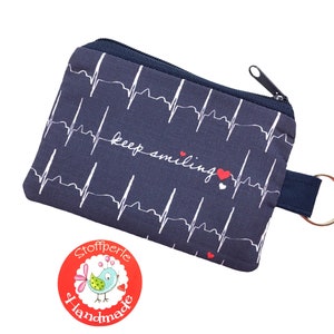 Mini-Börse - EKG - Keep Smiling - Herz - blau / weiß / rot