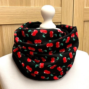 Loop scarf - cherries - black / red - cozy loop - warm loop - round scarf - scarf - tube scarf