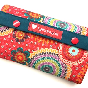 Geldbörse - Mandala / Blumen - rot / petrol / bunt