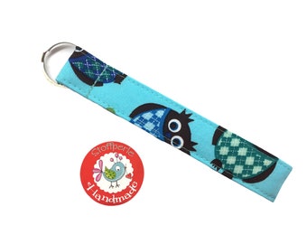 Keyring - Eulen / Owls - turquoise / brown